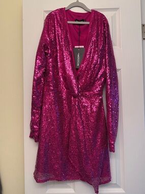 PrettyLittleThing Hot Pink Sequin Long Sleeve Mini Dress